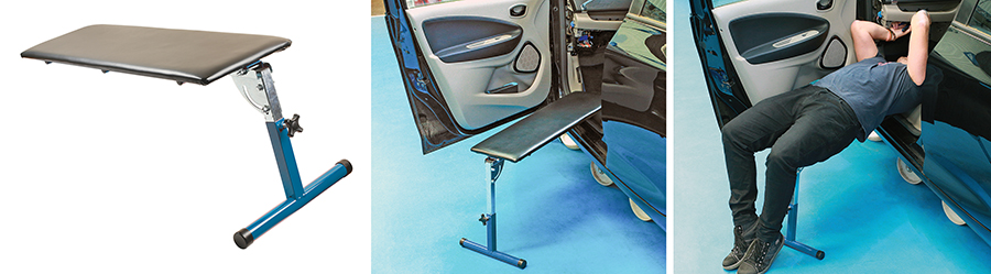 Comfortably work under the dashboard with this mechanic’s support bench