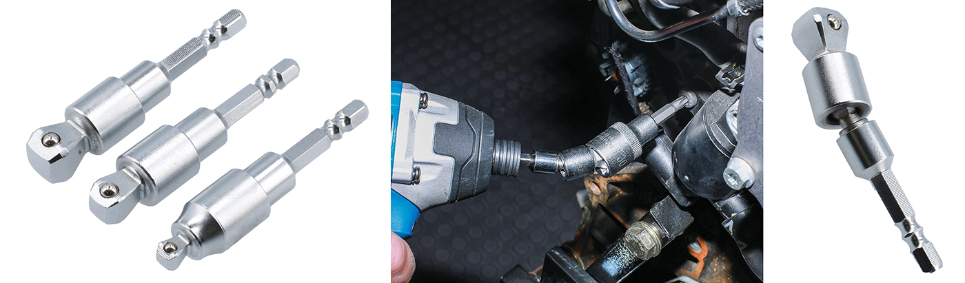 Speedy fastener removal in restricted areas with these Off-line Ball-End Socket Adaptors