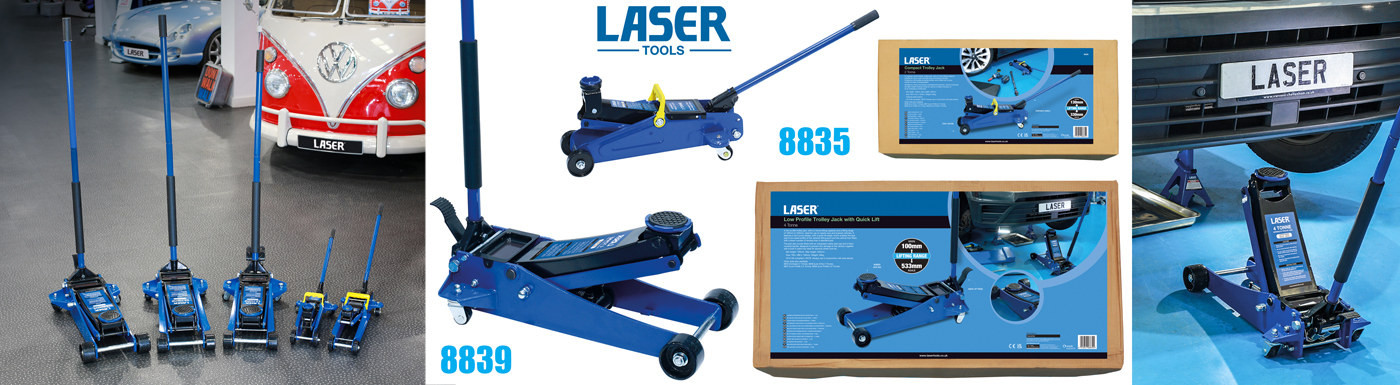 New trolley jack range from Laser Tools suitable for the home mechanic or professional workshop use