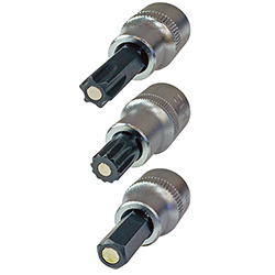 Combined socket/bit sets from Laser Tools fit Star, spline and hex fasteners