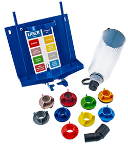 Laser Tools introduces their Magnetic Oil-Drain Storage Station – designed for use with the No-spill Oil Funnel Kit