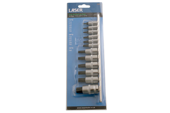 Laser Tools 2196 Short Star Socket Bit Set 1/4"D, 3/8"D, 1/2"D 12pc