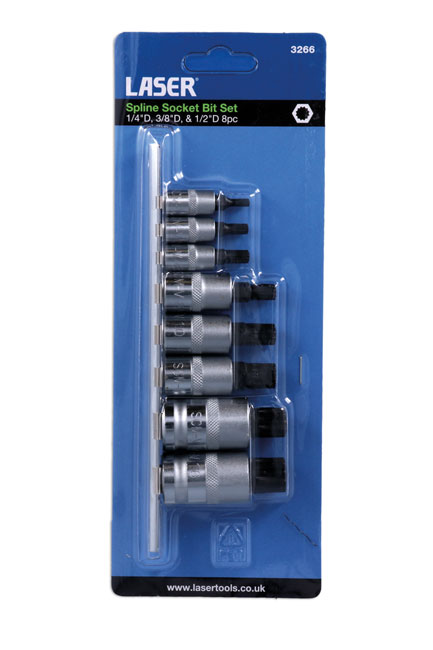 Laser Tools 3266 Spline Socket Bit Set 1/4"D, 3/8"D, & 1/2"D 8pc