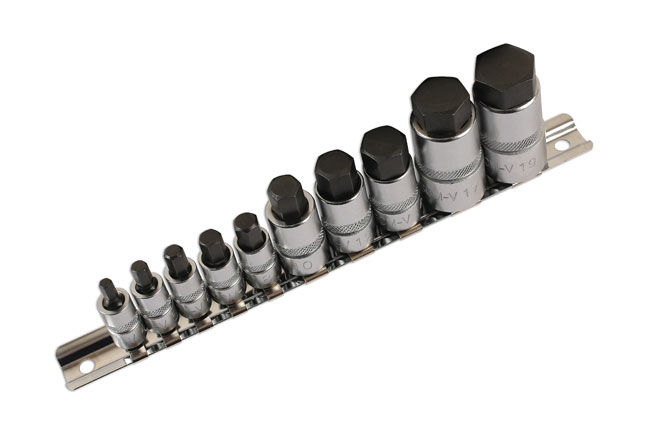 Laser Tools 5522 Hex Socket Bit Set 1/4"D, 3/8"D, 1/2"D 10pc