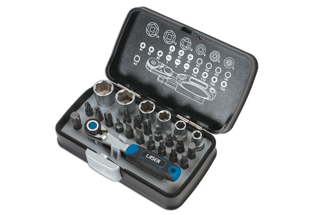 Laser Tools 6555 Socket and Bit Set 1/4"D 26pc