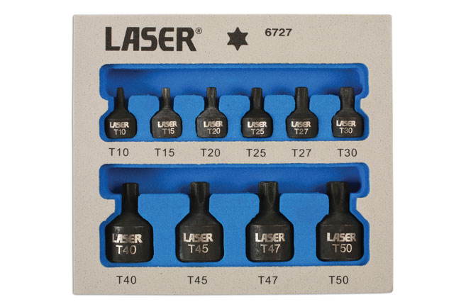 Laser Tools 6727 Low Profile Impact Star Socket Bit Set 1/4"D, 3/8"D 10pc