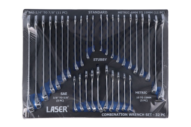 Laser Tools 6795 AF/Metric Combination Spanner Set 32pc