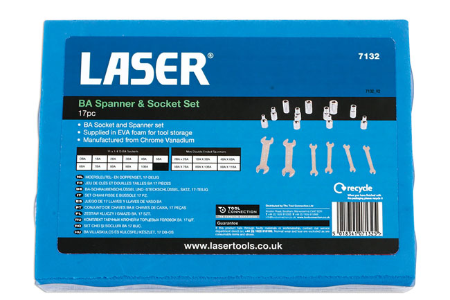 Laser Tools 7132 BA Spanner & Socket Set 1/4"D 17pc