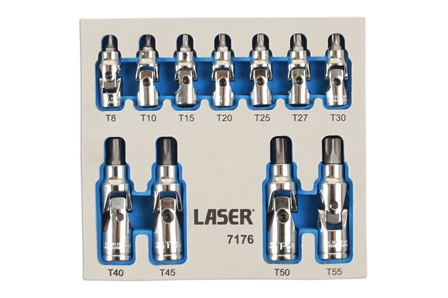 Laser Tools 7176 Tamperproof U/J Star Socket Bit Set 1/4"D, 3/8"D 11pc