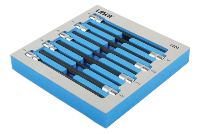 Laser Tools 7357 Extra Long Hex Socket Bit Set 3/8"D 9pc