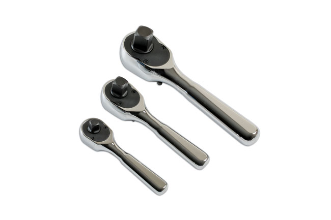 Laser Tools 7388 Stubby Ratchet Set 1/4"D, 3/8"D, 1/2"D 3pc