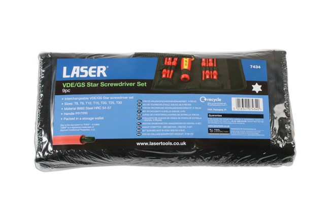 Laser Tools 7434 Insulated Star* Screwdriver Set 9pc