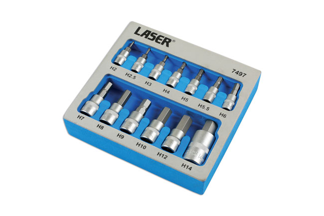 Laser Tools 7497 Security Hex Socket Bit Set 1/4"D, 3/8"D, 1/2"D 13pc