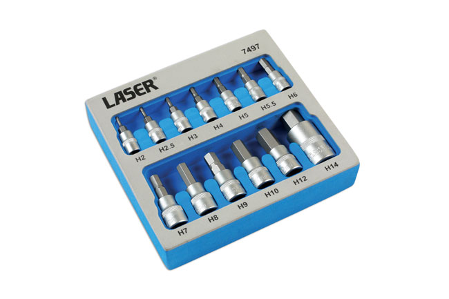 Laser Tools 7497 Security Hex Socket Bit Set 1/4"D, 3/8"D, 1/2"D 13pc