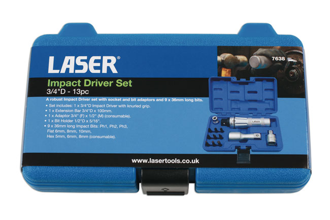Laser Tools 7638 Impact Driver Set 3/4"D 13pc