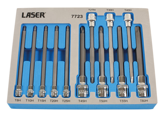 Laser Tools 7723 Long Tamperproof Torx® Socket Bit Set 1/4"D, 3/8"D, 1/2"D