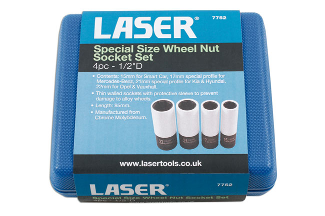 Laser Tools 7752 Special Size Wheel Nut Socket Set 1/2"D