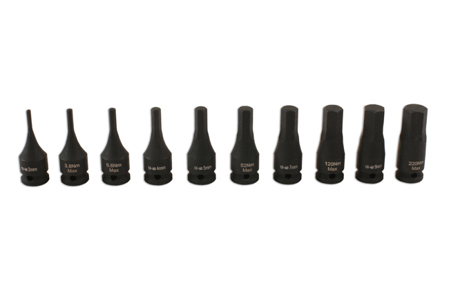 Laser Tools 7838 Impact Hex Socket Bit Set 1/4"D 10pc