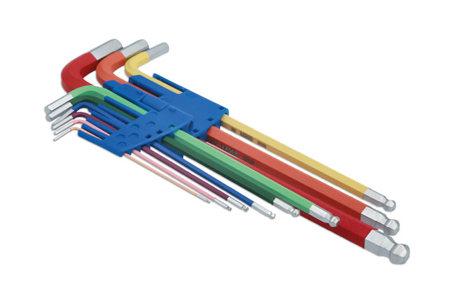 Laser Tools 7869 Colour Coded Hex Key Set - Ball End 9pc