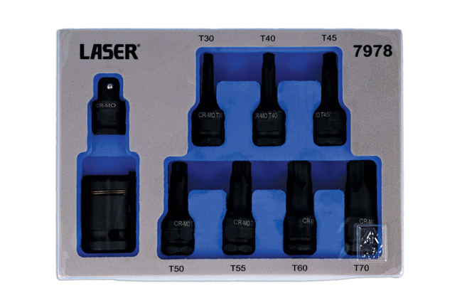 Laser Tools 7978 Dual Drive Star* Impact Bit Socket Set 9pc