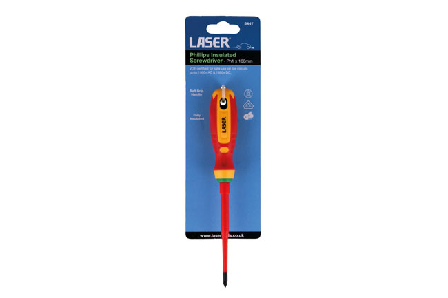 Laser Tools 8447 Phillips Insulated Screwdriver Ph1 x 100mm