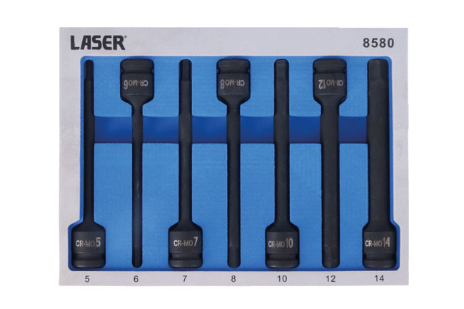 Laser Tools 8580 Extra Long Impact Hex Bit Set 1/2"D 7pc