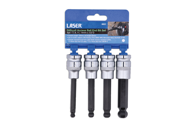 Laser Tools 8601 Difficult Access Ball End Bit Set 4pc
