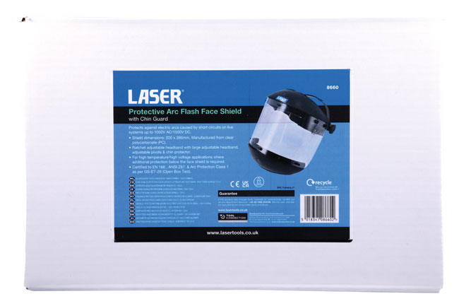 Laser Tools 8660 Protective Arc Flash Face Shield c/w Chin Guard - 1000V rated