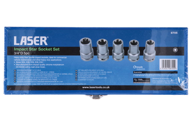 Laser Tools 8705 Impact Star Socket Set 3/4"D 5pc
