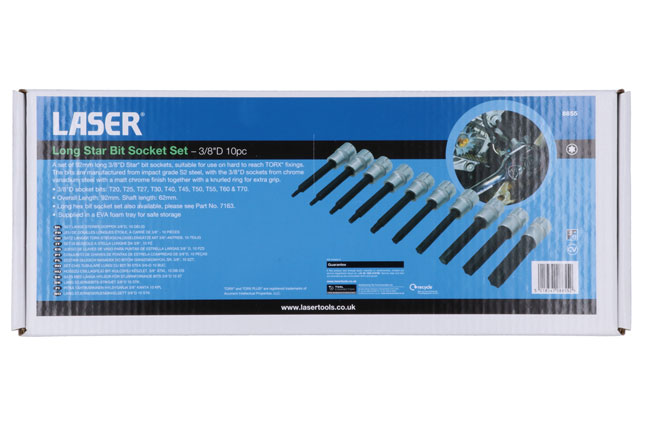 Laser Tools 8855 Long Star Bit Socket Set 3/8"D 10pc