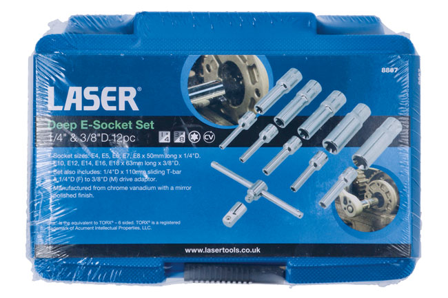 Laser Tools 8867 Deep E-Socket Set 1/4" & 3/8"D 12pc