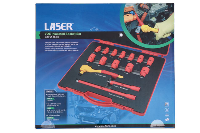 Laser Tools 8891 VDE Insulated Socket Set 3/8"D 15pc